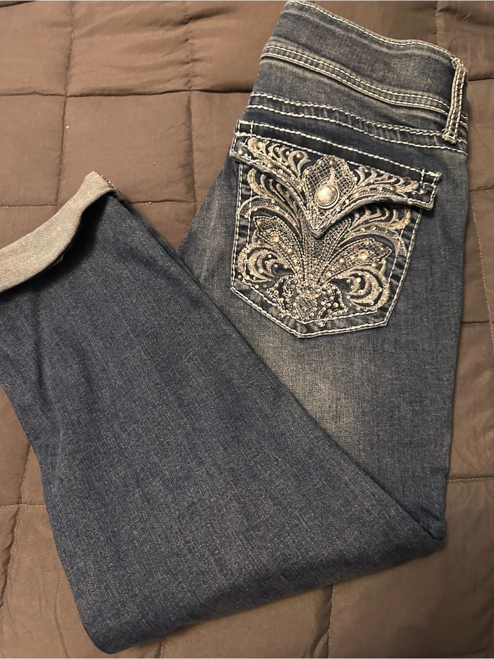 A.P.C. Embroidered Medium Blue Skinny Jeans